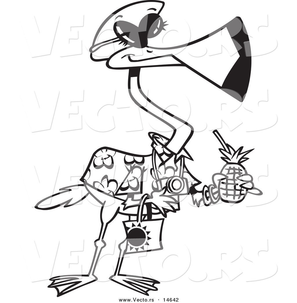 1024x1044 Vector Of A Cartoon Tourist Flamingo Carrying A Tropical Beverage