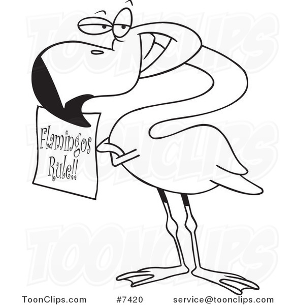 581x600 Cartoon Blacknd White Line Drawing Of Flamingo Holding