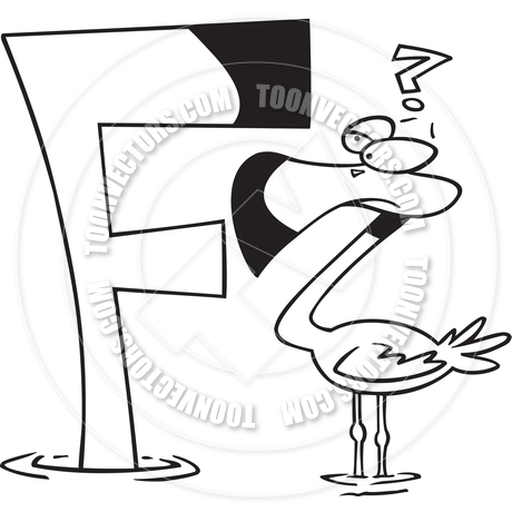 460x460 Cartoon Flamingo Alphabet Letter F (Black And White Line Art) By