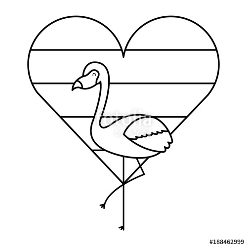 500x500 Flamingo Bird And Striped Heart Love Vector Illustration Outline