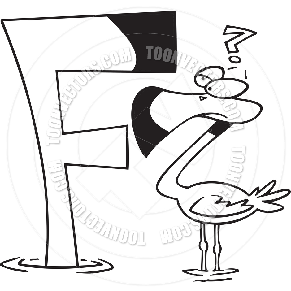 940x940 Cartoon Flamingo Alphabet Letter F (Black And White Line Art) By