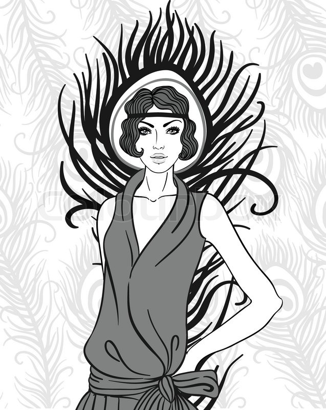 637x800 Flapper Girl Retro Party Invitation Design. Vector Illustration