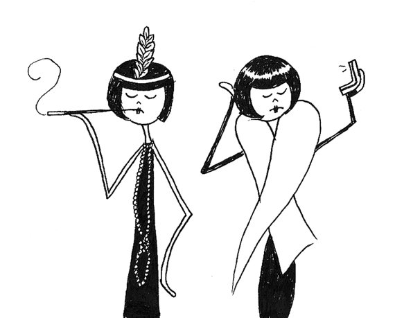 570x459 Hotsy Totsy Flappers Art Print 1920s Jazz Age Girls Black