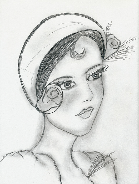 528x700 Sweet Rose Flapper Drawing By Sonya Chalmers