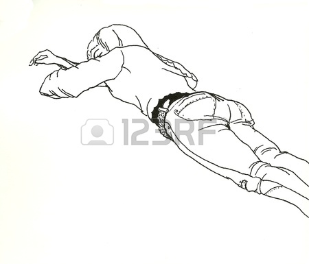 450x385 Laying Sleeping Girl Back View Line Art Drawing Stock Photo