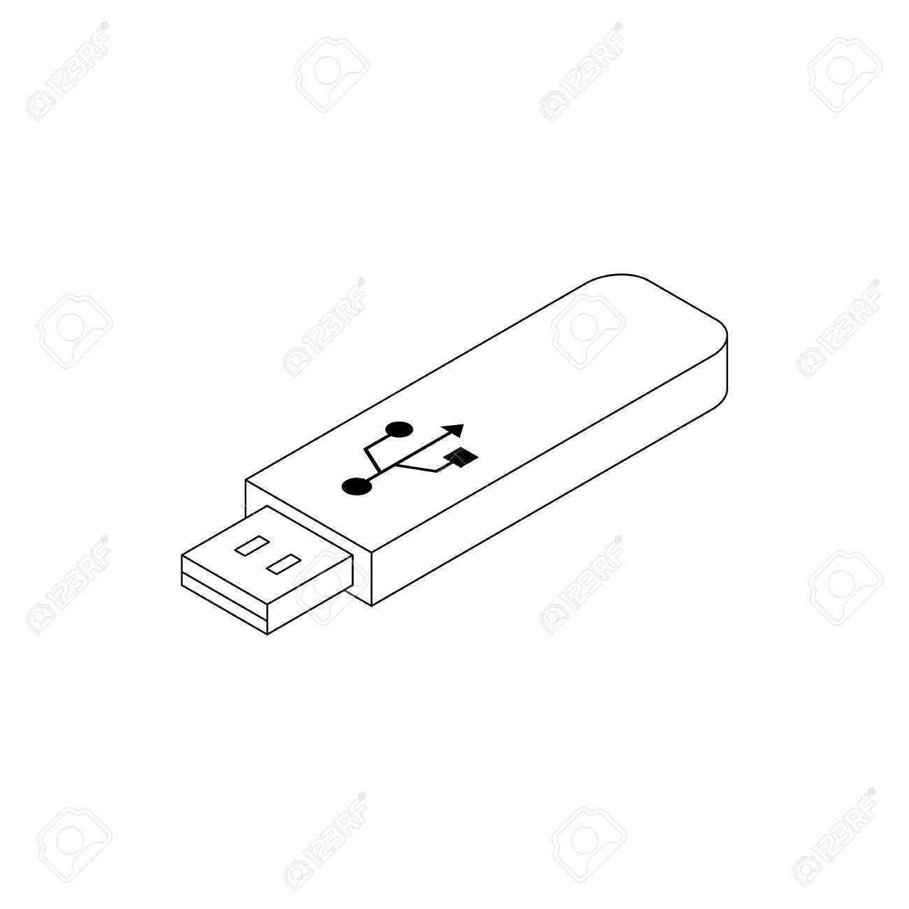 1300x1300 Usb Flash Drive Icon In Isometric 3d Style On A White Background