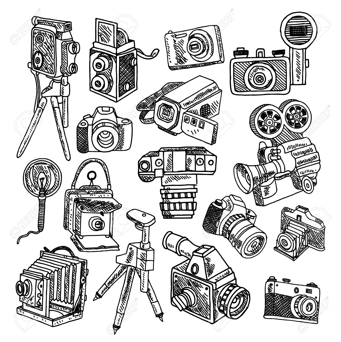 1299x1300 Photo And Movie Vintage Hobby Cameras With Tripod And Flashlight