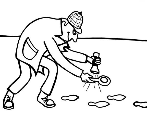 600x463 Detective Using Flash Light Following Foot Print Coloring Page
