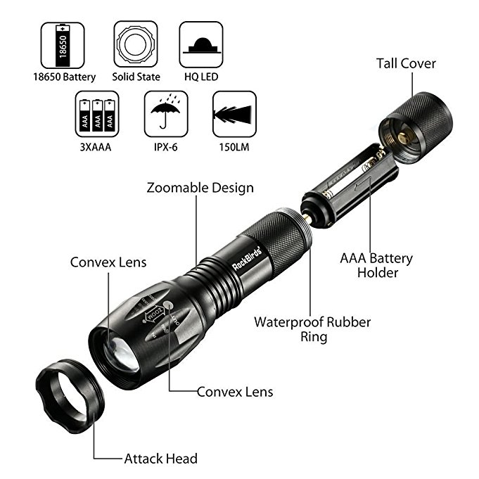681x681 Rockbirds Led Water Resistant Flashlight Of 5 Modes
