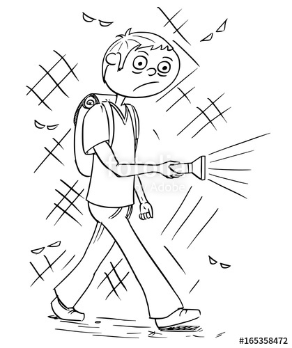 419x500 Cartoon Illustration Of Boy Holding A Flashlight Torch And Walking