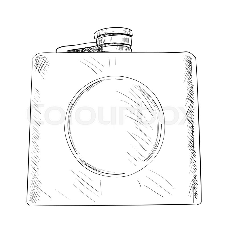 800x800 Vector Sketch Of Military Or Hunting Flask. Hand Draw Illustration