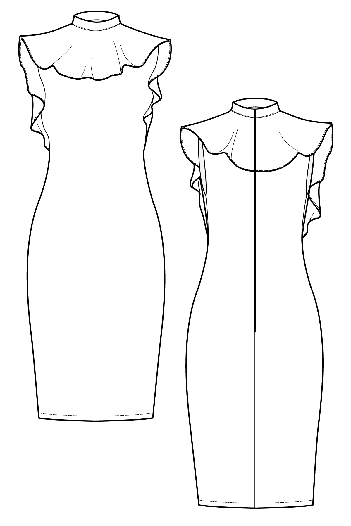 1200x1800 Ariani Peplum Neck Dress Flat Drawing By Ralph Pink Elbise