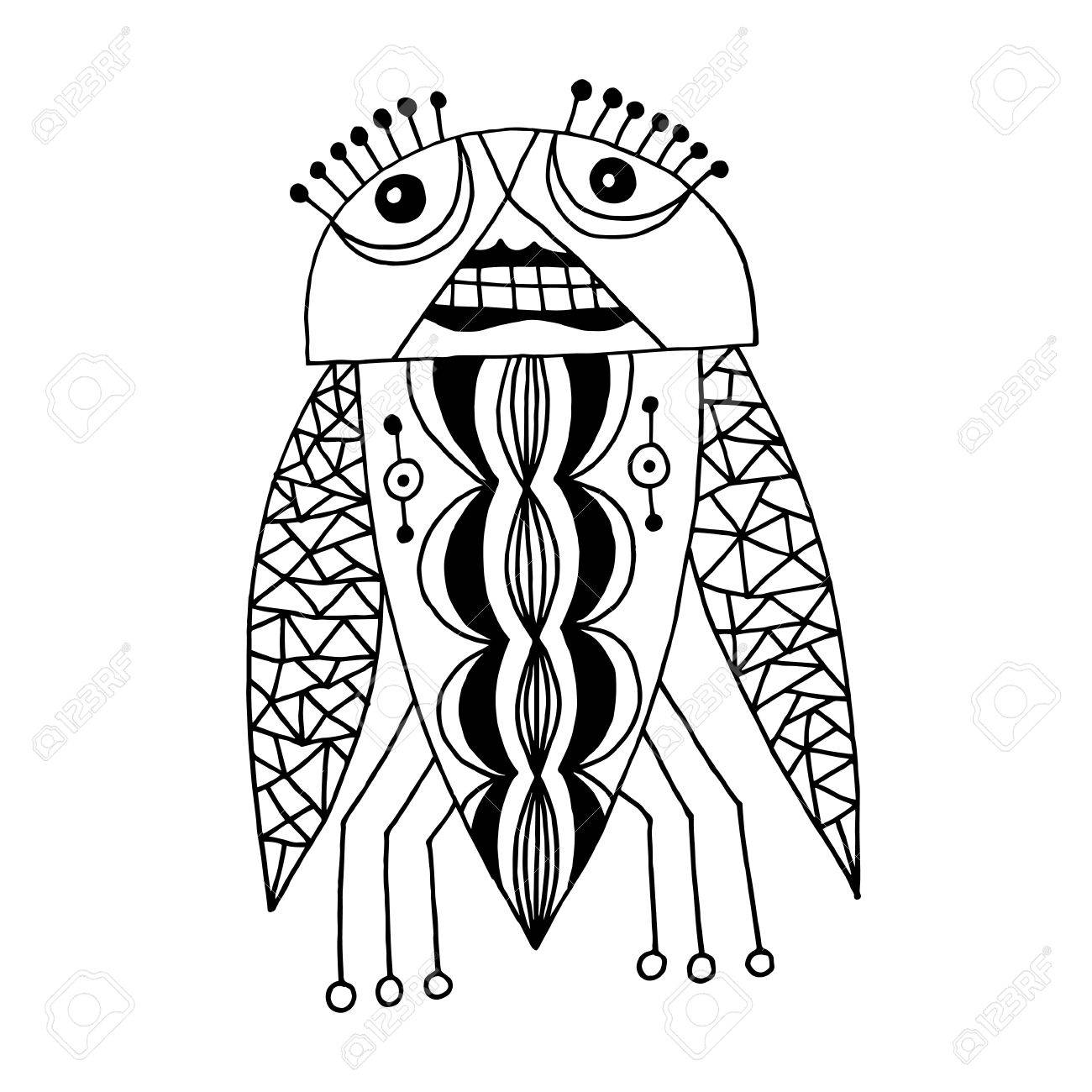 1300x1300 Black And White Handmade Liner Drawing Of Ethnic Beetle In Flat