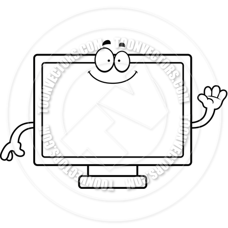 460x460 Cartoon Flat Screen Tv Waving (Black And White Line Art) By Cory