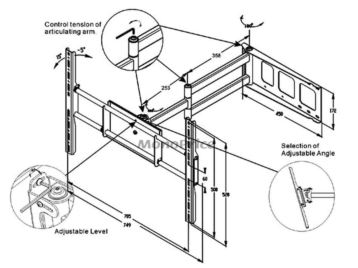 1200x900 Corner Friendly, Full Motion Wall Mount Bracket For 37~70in Tvs Up
