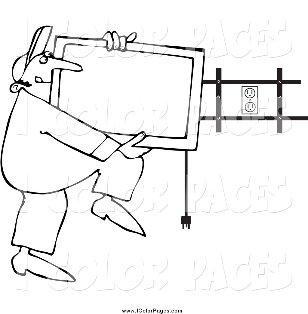 1024x1044 Vector Coloring Page Of A Black And White Tv Installer Worker By