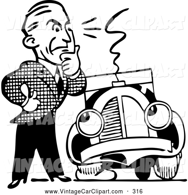 600x620 Clipart Of Thinking Blacknd White Retro Mannd Car