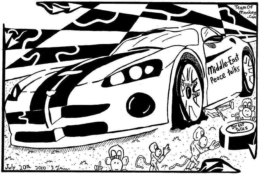 900x605 Middle East Sports Car Flat Tire By Yonatan Frimer Drawing By