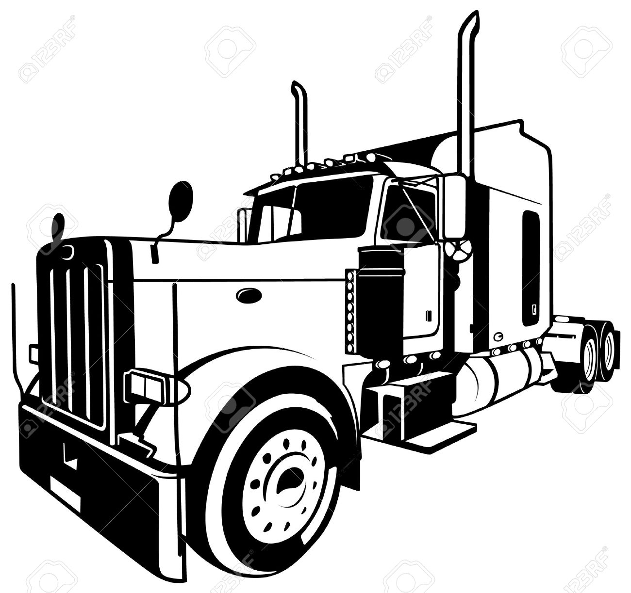 1300x1223 Semi Truck Outline Drawing American Truck Black Outlined