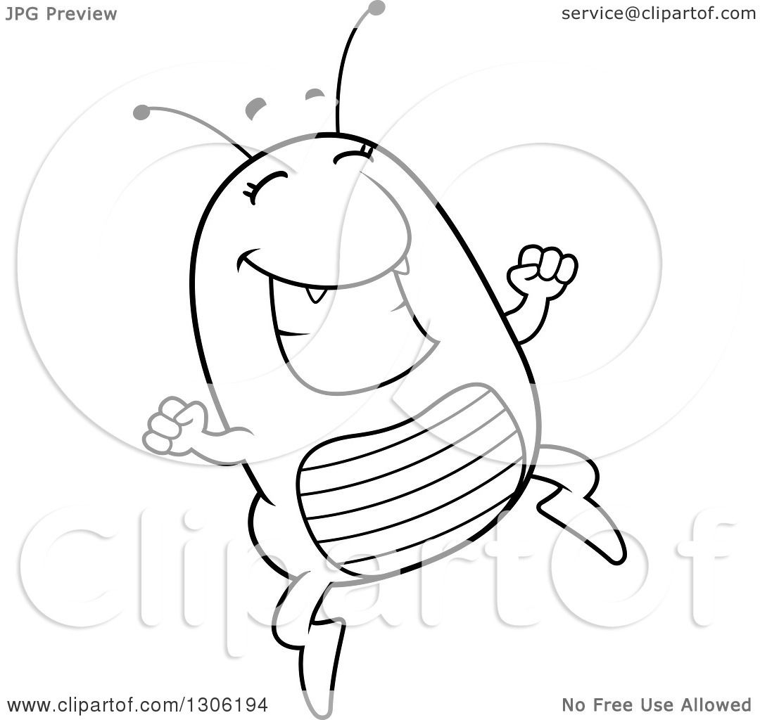 1080x1024 Lineart Clipart Of A Cartoon Black And White Happy Flea Character