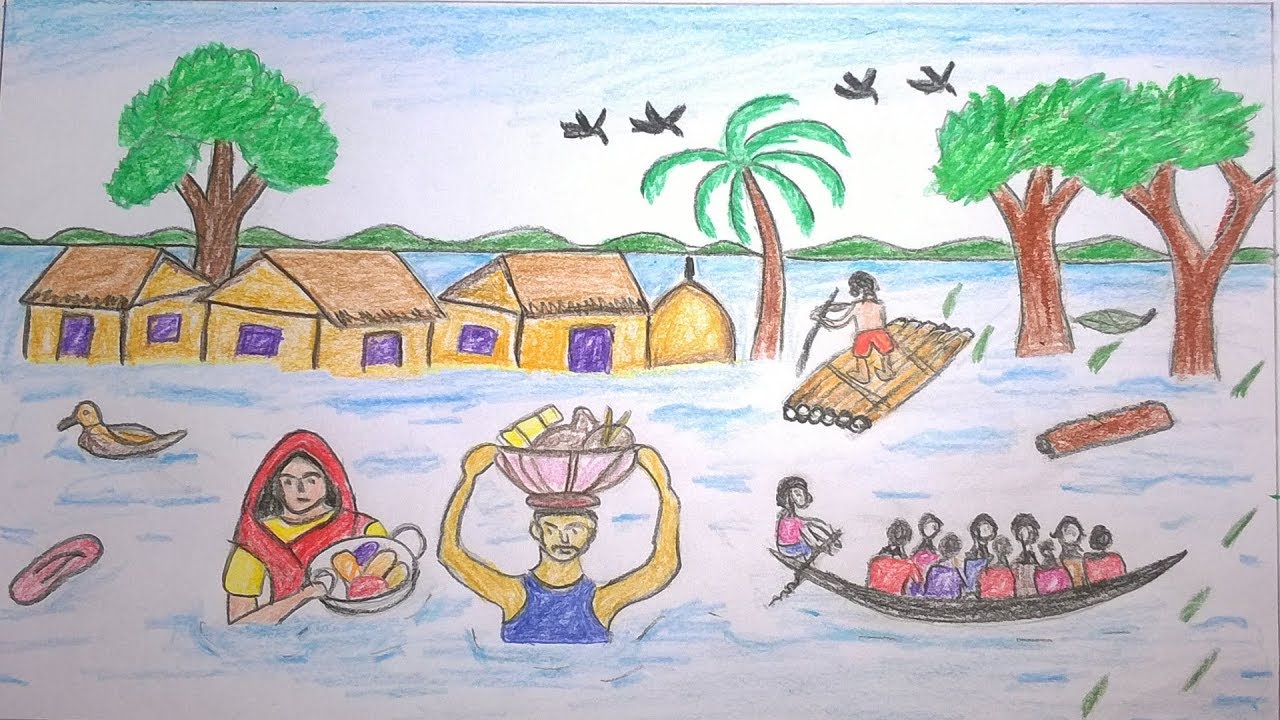 1280x720 How To Draw Scenery Of Flood In Bangladesh Step By Step
