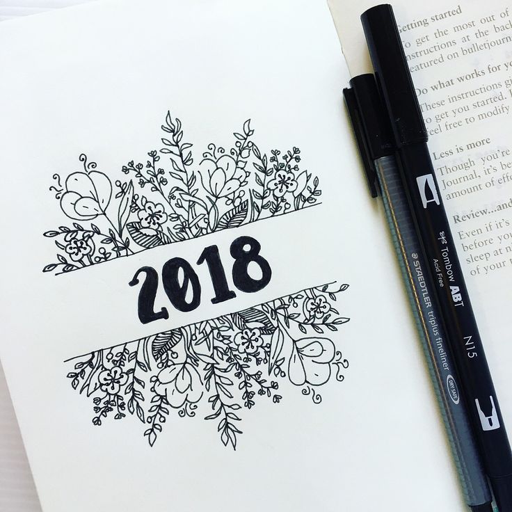 736x736 Bullet Journal Yearly Cover Page, Flower Drawings, Floral Drawings