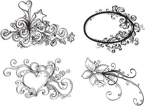 500x369 Floral Drawing Elements Free Vector