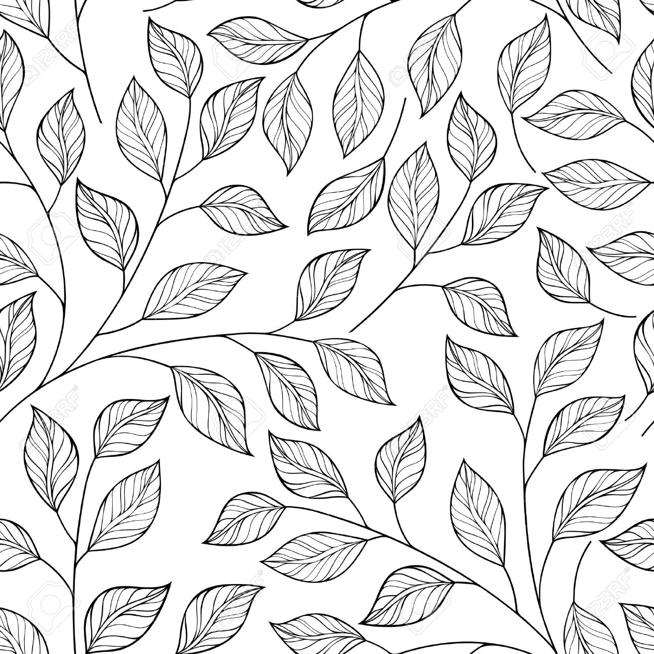 1300x1300 Vector Seamless Contour Floral Pattern. Hand Drawn Monochrome