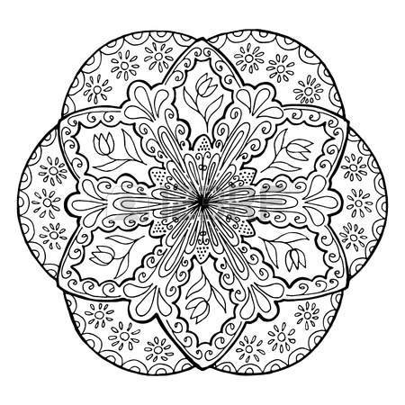 450x450 Hand Drawing Mandala, Round Floral Ornament. Pattern For Coloring