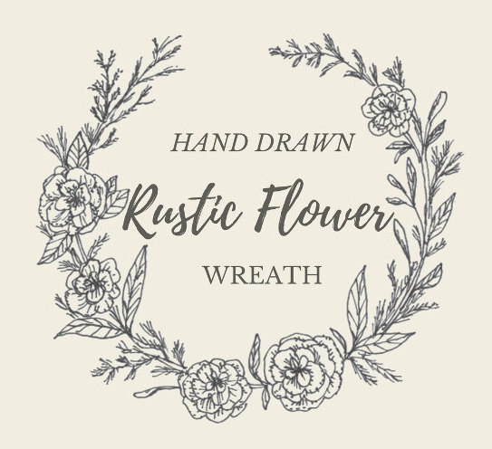 543x496 Hand Drawn Rustic Flower Wreath Line Drawing Flowers