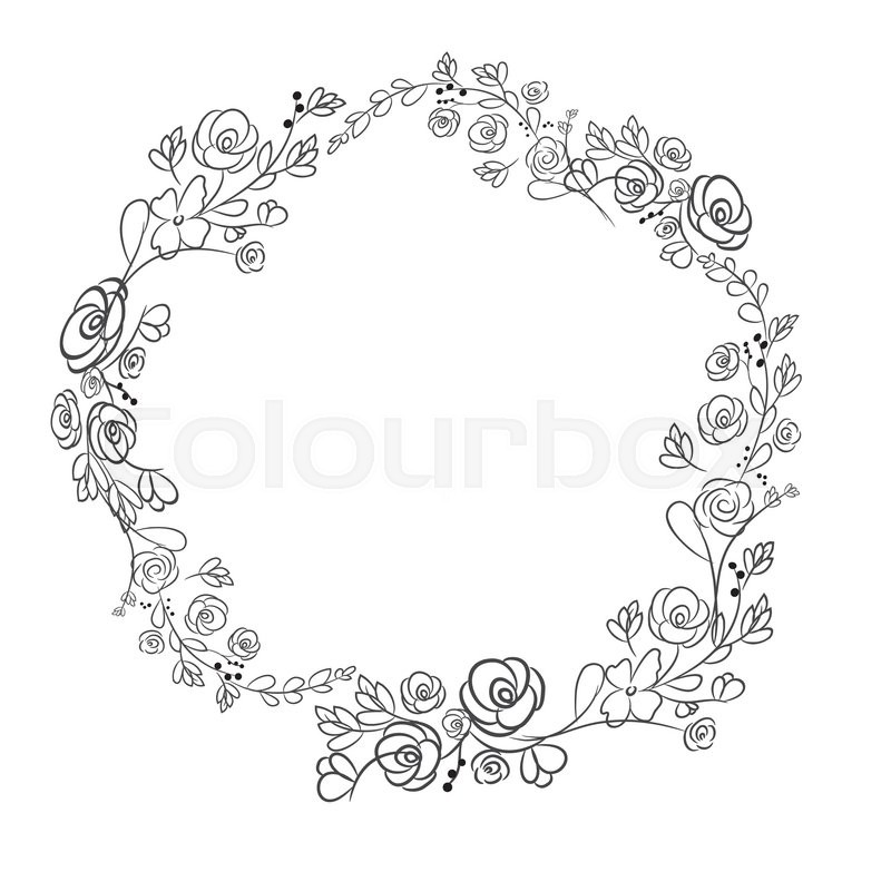 800x800 Spring Flower Wreath Laurel Branches. Vector Hand Drawn Design