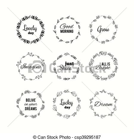 450x470 Floral Wreath Set. Hand Drawn Flourish Frames. Circle Floral