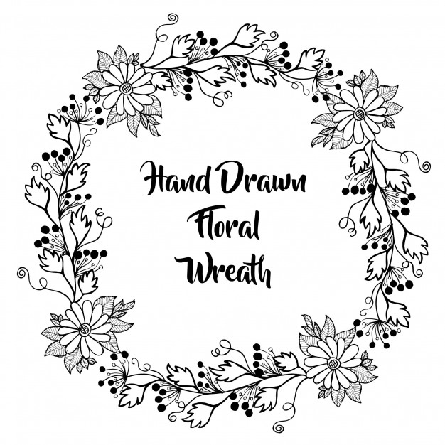 626x626 Hand Drawn Black And White Floral Wreath Vector Free Download