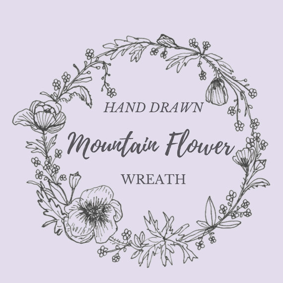 570x570 Hand Drawn Mountain Flower Wreath Line Drawing Flowers