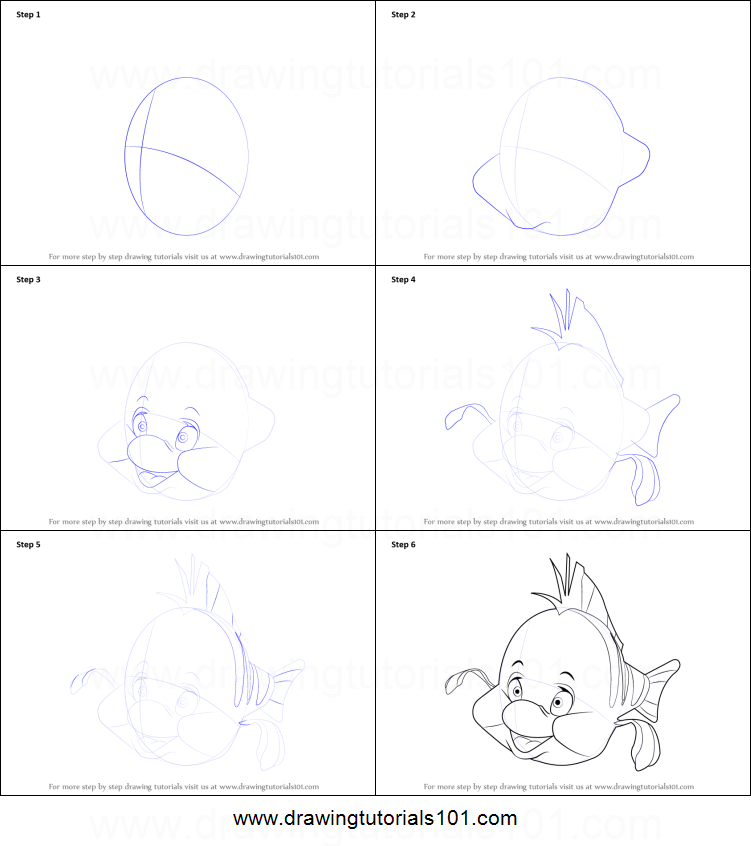 751x846 How To Draw Flounder From The Little Mermaid Printable Step By