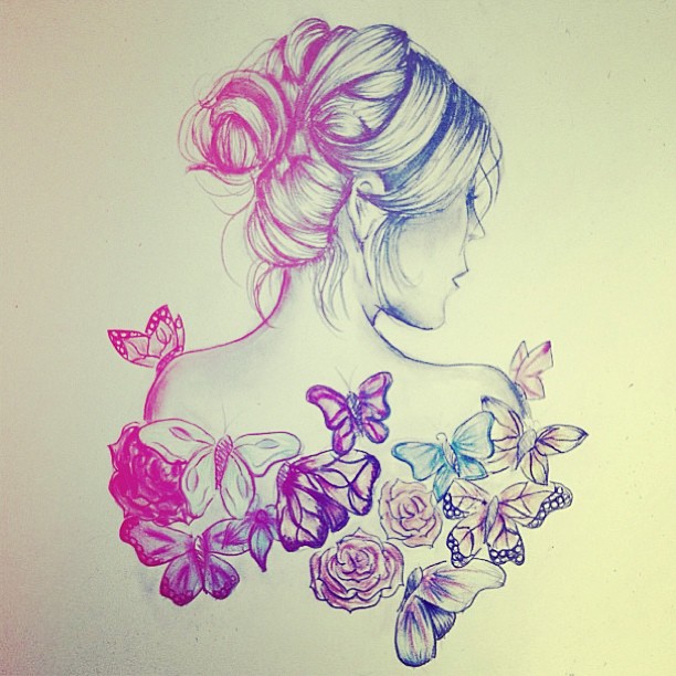 612x612 Beautiful, Butterfly, Drawing, Flower Girly Things