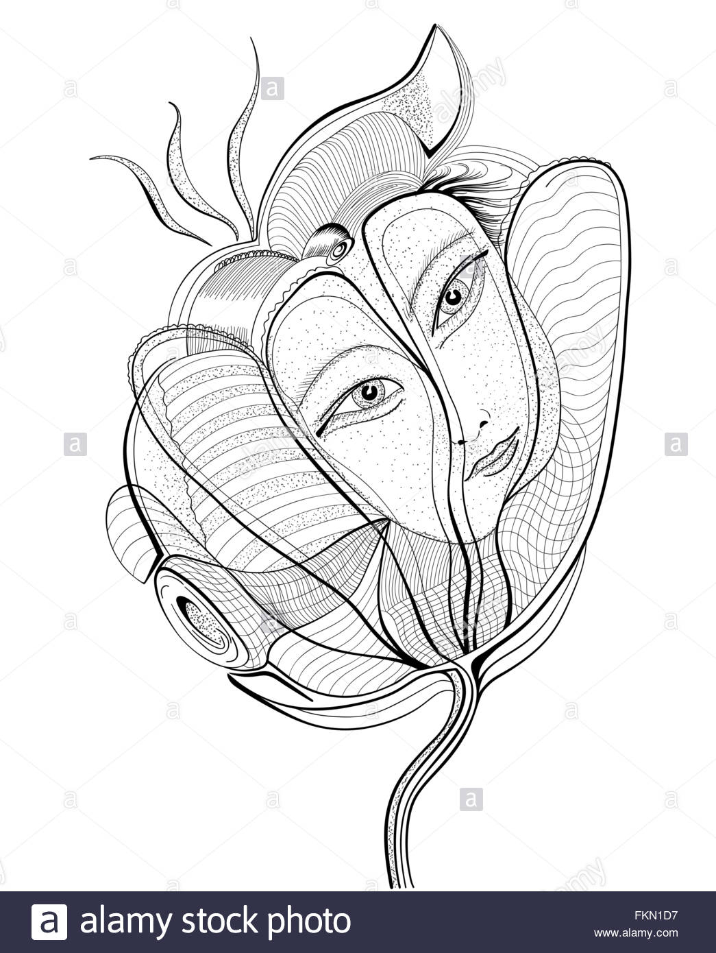 1045x1390 Images Face To Flower Art Draw