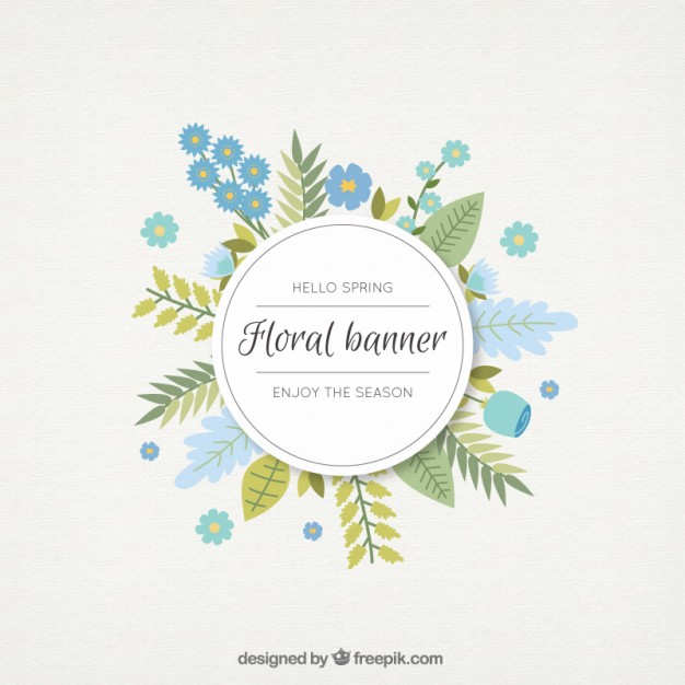 626x626 Hand Drawn Blue Flowers And Leaves Floral Banner Vector Free