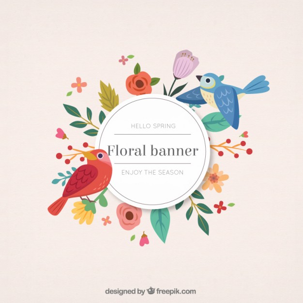 626x626 Hand Drawn Cute Birds With Floral Banner Vector Premium Download
