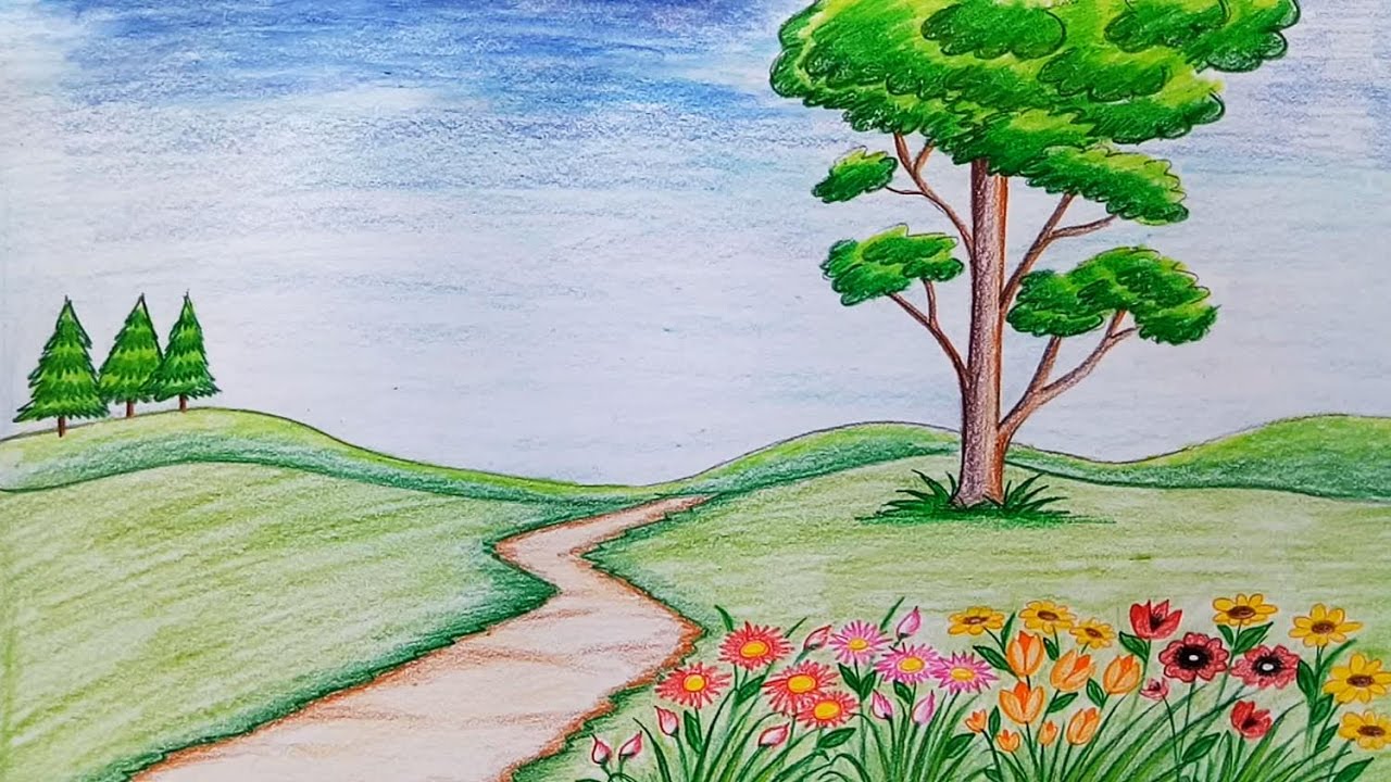 1280x720 How To Draw Scenery Of Flower Garden Step By Step (Very Easy