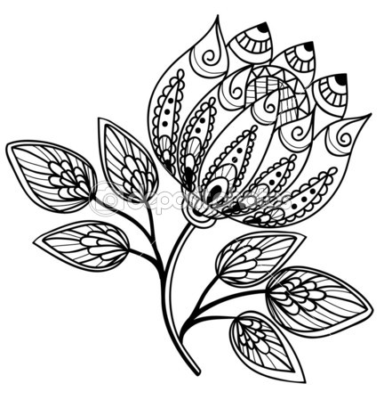 441x449 Beautiful Black And White Flower, Hand Drawing Image Transfer