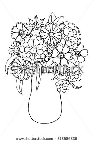 310x470 Flower Bouquet Drawings Flower Vase Outline Stock Images Royalty