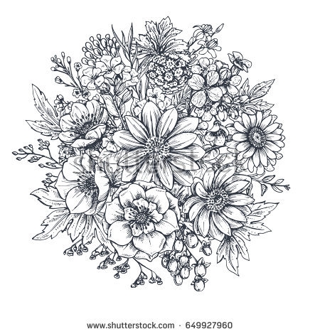 450x470 Flower Bouquets Drawings