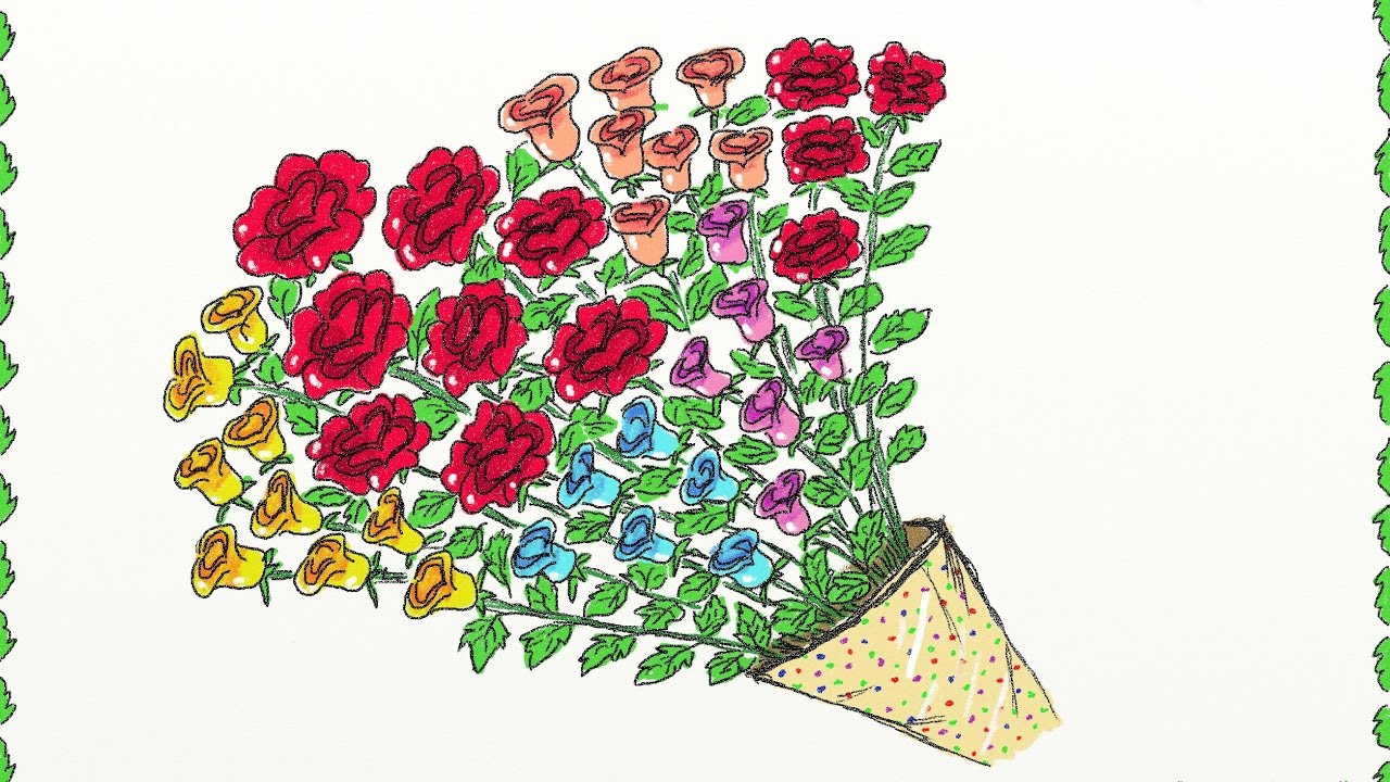1280x720 Drawing A Simple Bouquet Of Roses How To Draw A Bouquet Of Rose