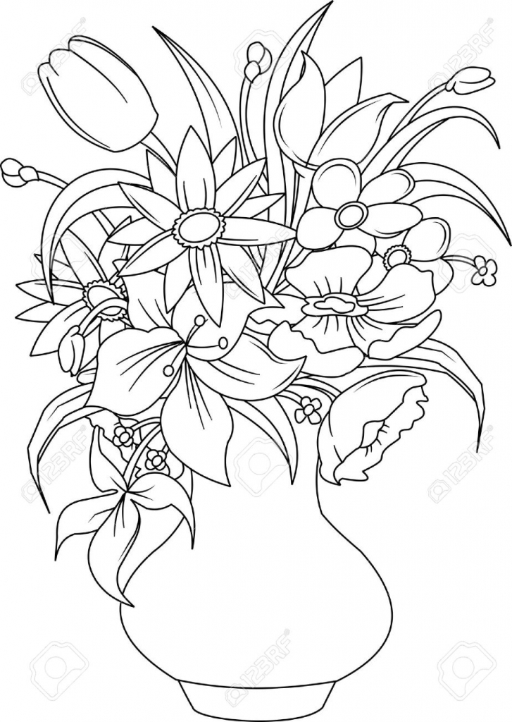 727x1024 Flower Bouquet Drawing Bouquet Of Summer Flowers In A White Vase
