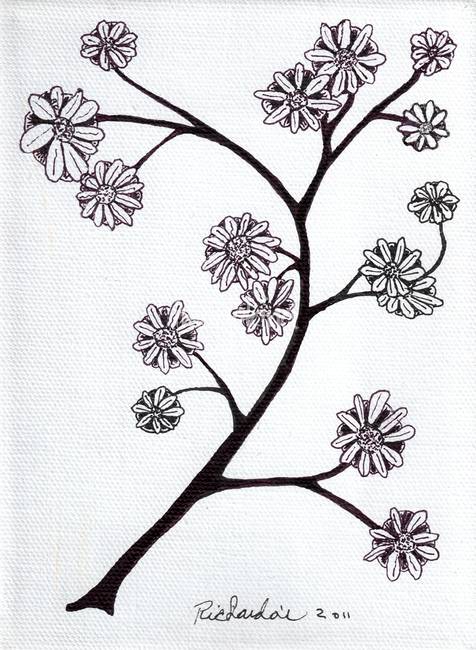 476x650 Zen Sumi Flower Branch Black Ink On White Canvas By Ricardos Creations