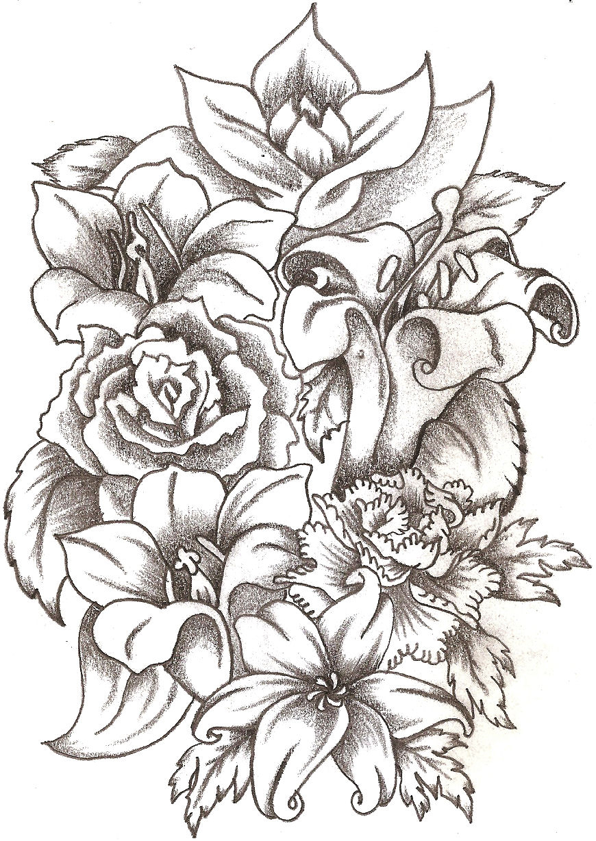 870x1228 How To Draw A Bunch Of Flower Bouquet Of Roses Drawing Flower