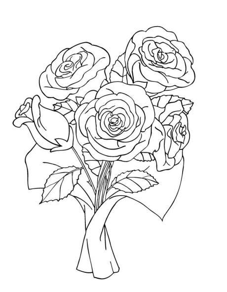 460x592 How To Draw Bouquet Of Flowers Bunch Of Rose Bouquet Coloring