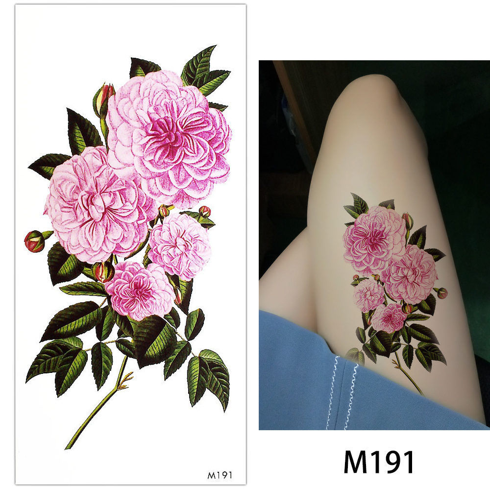 1000x1000 Colored Drawing Rose Flower Animal Chain Decal Temporary Tattoo