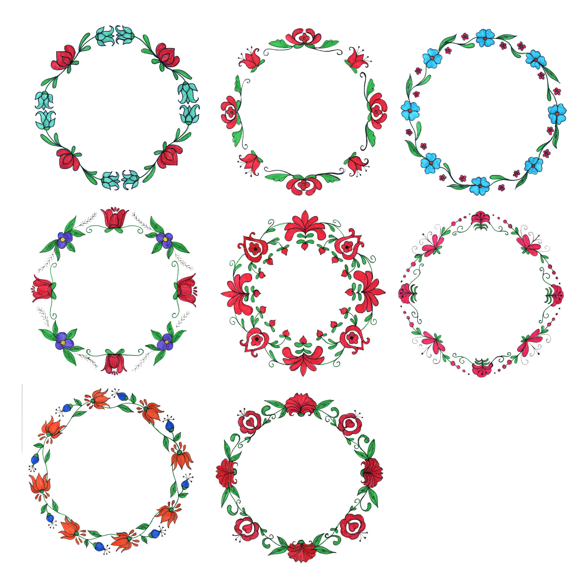 2000x2000 8 Circle Flower Drawing Frame (Png Transparent)